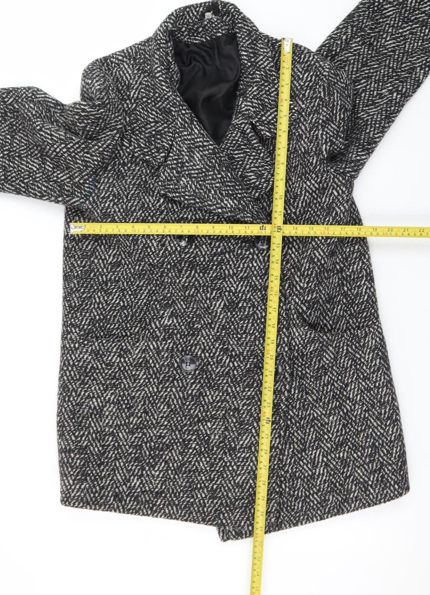 House of Fraser Womens Grey Wool Blend Herringbone Overcoat Size 10