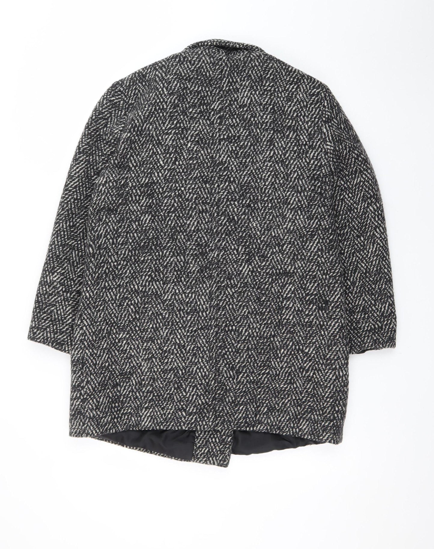 House of Fraser Womens Grey Wool Blend Herringbone Overcoat Size 10