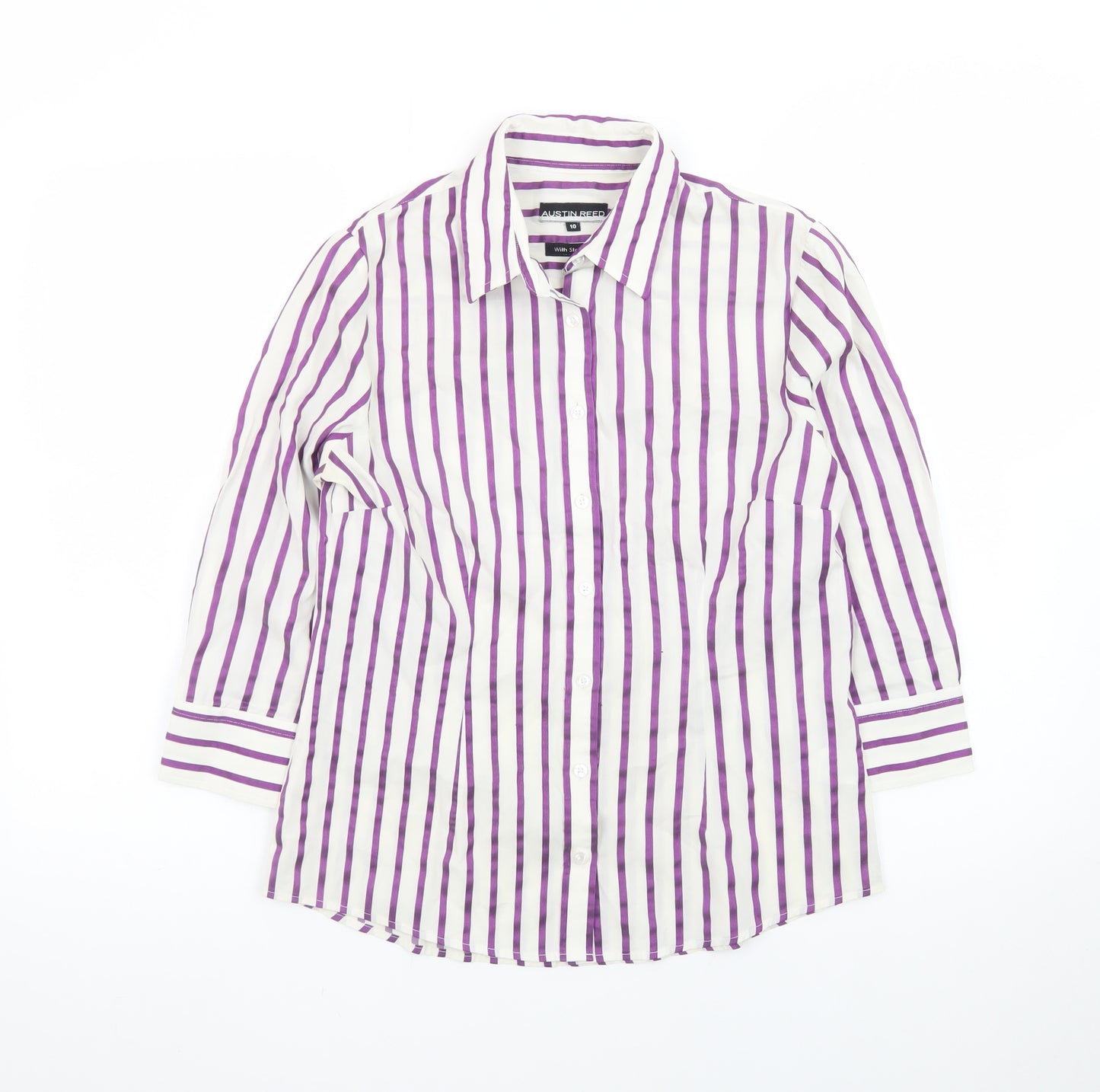 Austin Reed Women’s White Purple Striped Button-Up Shirt Size 10
