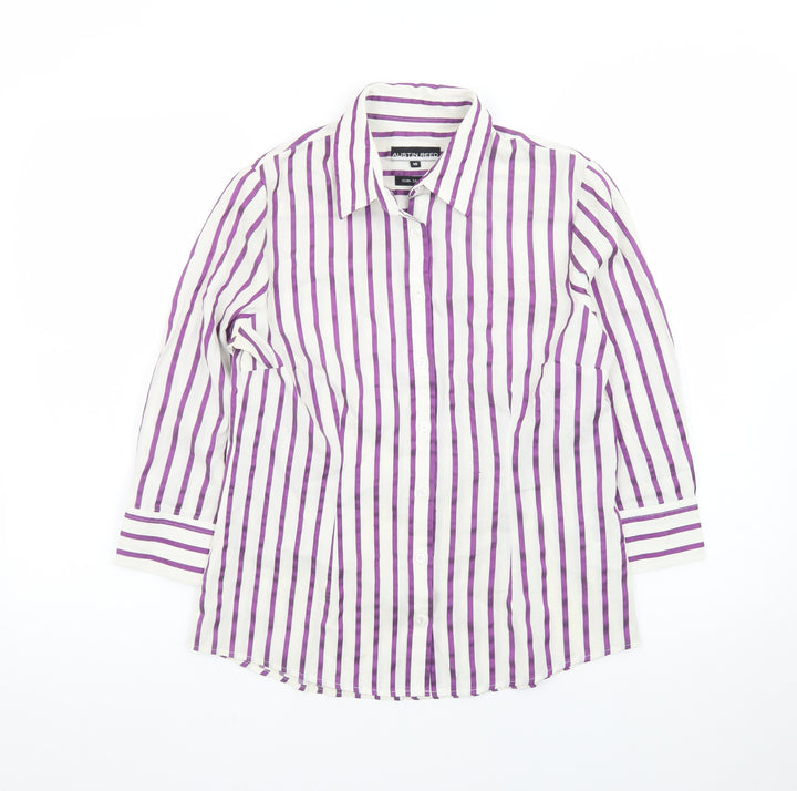 Austin Reed Women’s White Purple Striped Button-Up Shirt Size 10