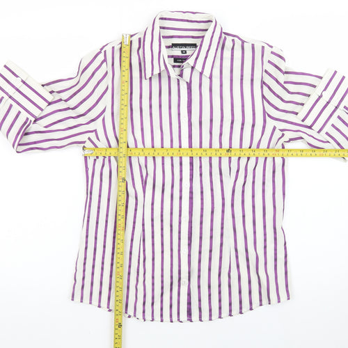 Austin Reed Women’s White Purple Striped Button-Up Shirt Size 10