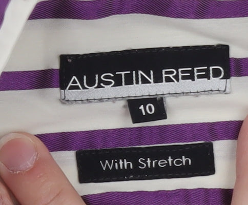 Austin Reed Women’s White Purple Striped Button-Up Shirt Size 10