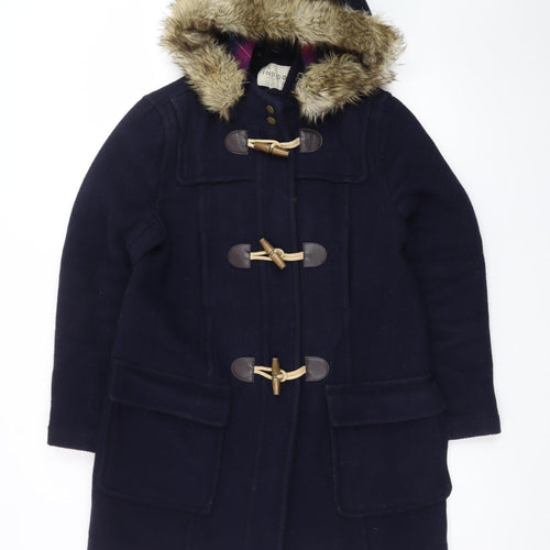 Marks and Spencer Women’s Blue Wool Blend Duffle Coat Size 14 Faux Fur Hood