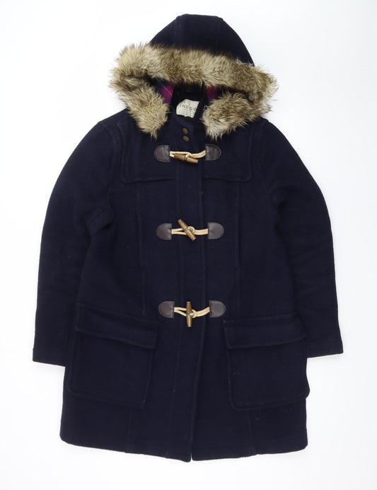 Marks and Spencer Women’s Blue Wool Blend Duffle Coat Size 14 Faux Fur Hood