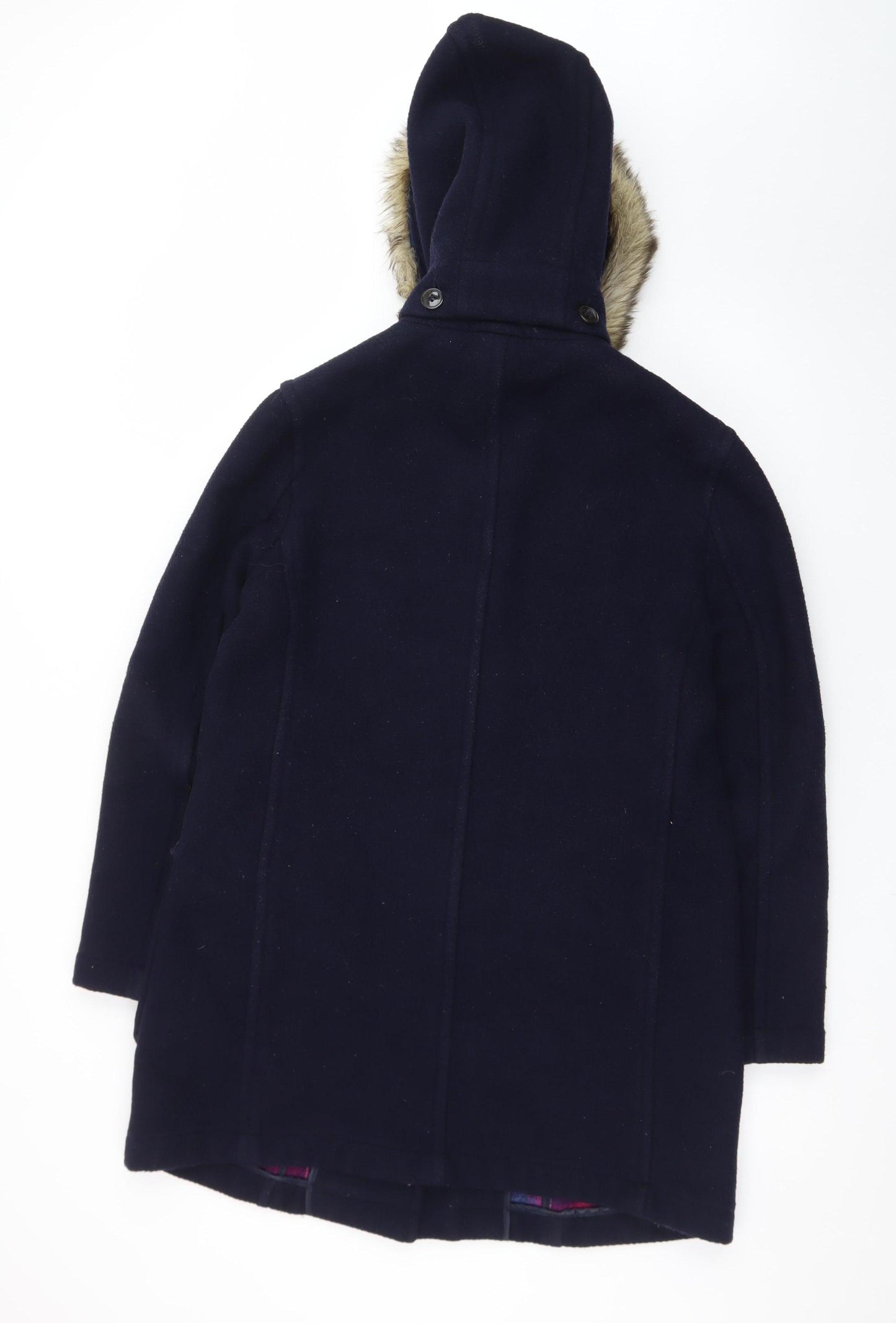 Marks and Spencer Women’s Blue Wool Blend Duffle Coat Size 14 Faux Fur Hood