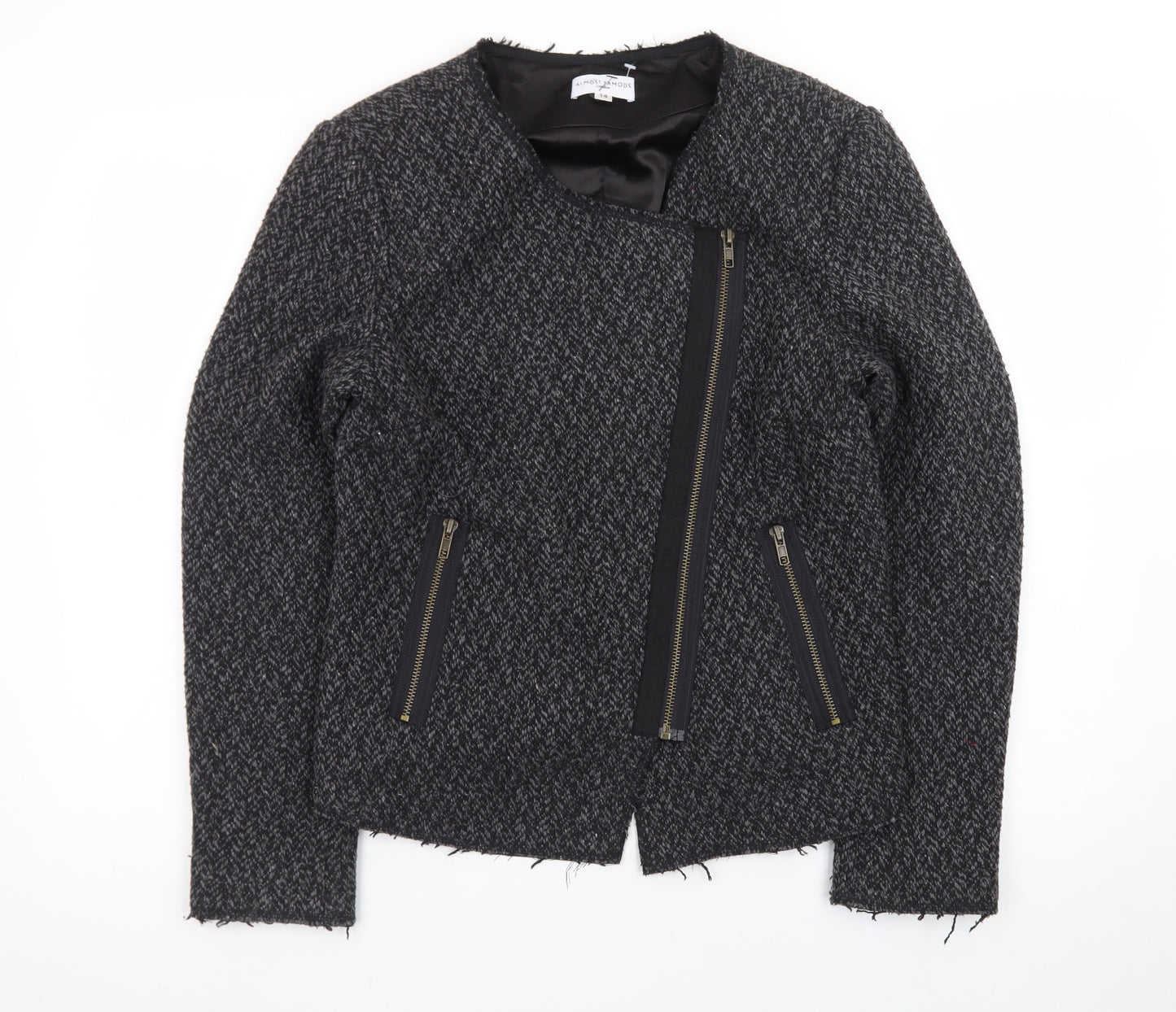 Almost Famous Women’s Grey Herringbone Biker Jacket Size 14