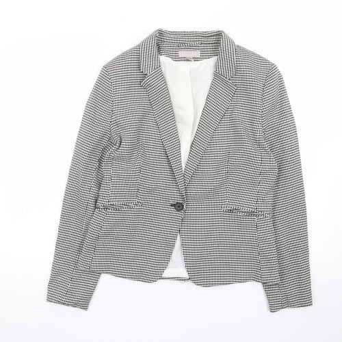 H&M Women's Black White Houndstooth Blazer UK 14 Tailored Jacket