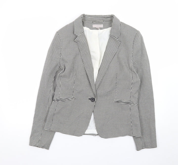 H&M Women's Black White Houndstooth Blazer UK 14 Tailored Jacket
