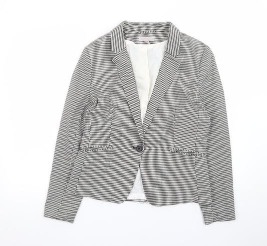 H&M Women's Black White Houndstooth Blazer UK 14 Tailored Jacket