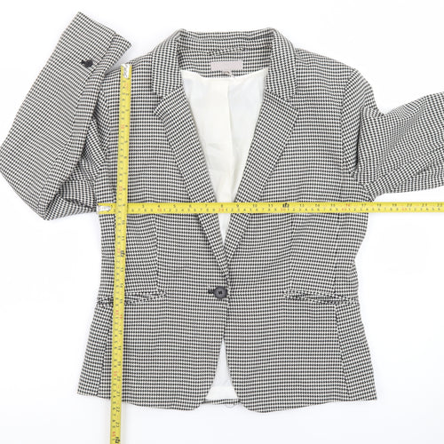 H&M Women's Black White Houndstooth Blazer UK 14 Tailored Jacket