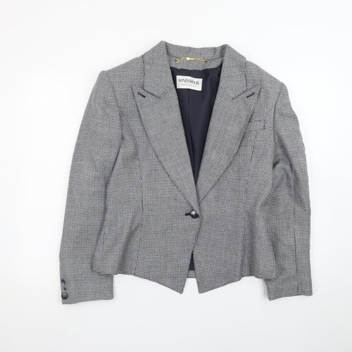 Windsmoor Women's Grey Checked Wool Blend Single-Breasted Blazer Size 14