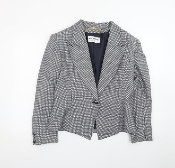 Windsmoor Women's Grey Checked Wool Blend Single-Breasted Blazer Size 14