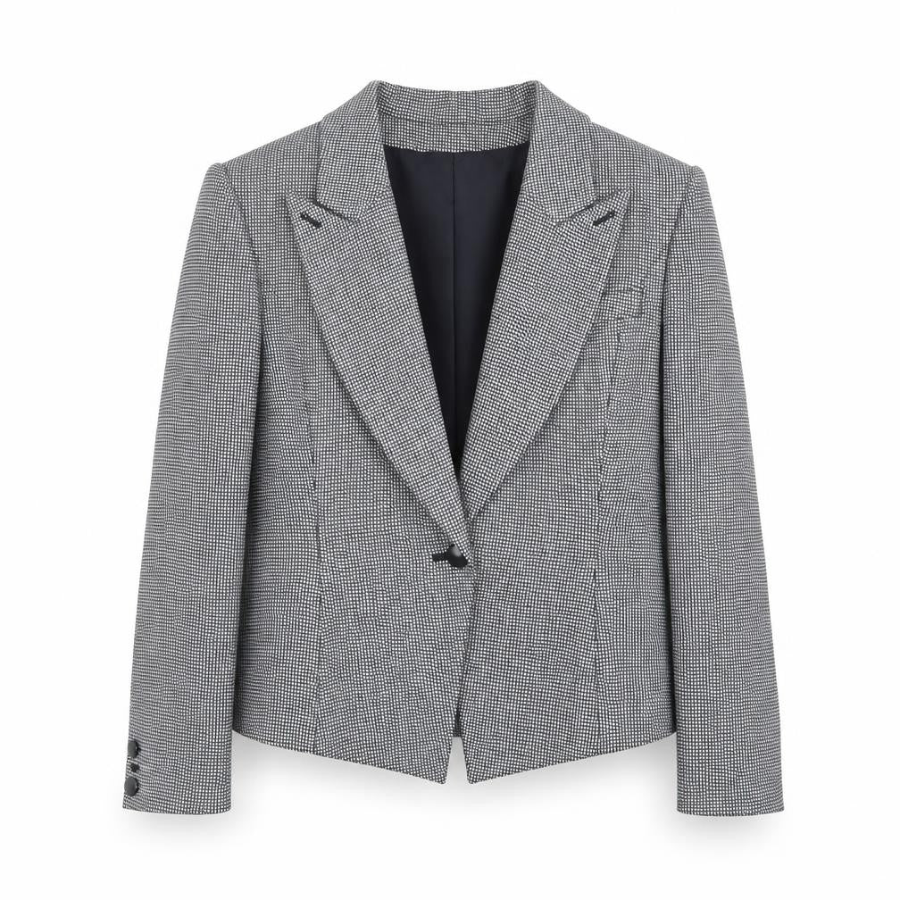Windsmoor Women's Grey Checked Wool Blend Single-Breasted Blazer Size 14