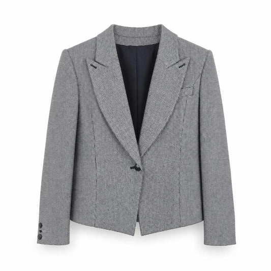 Windsmoor Women's Grey Checked Wool Blend Single-Breasted Blazer Size 14