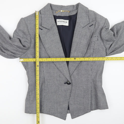 Windsmoor Women's Grey Checked Wool Blend Single-Breasted Blazer Size 14