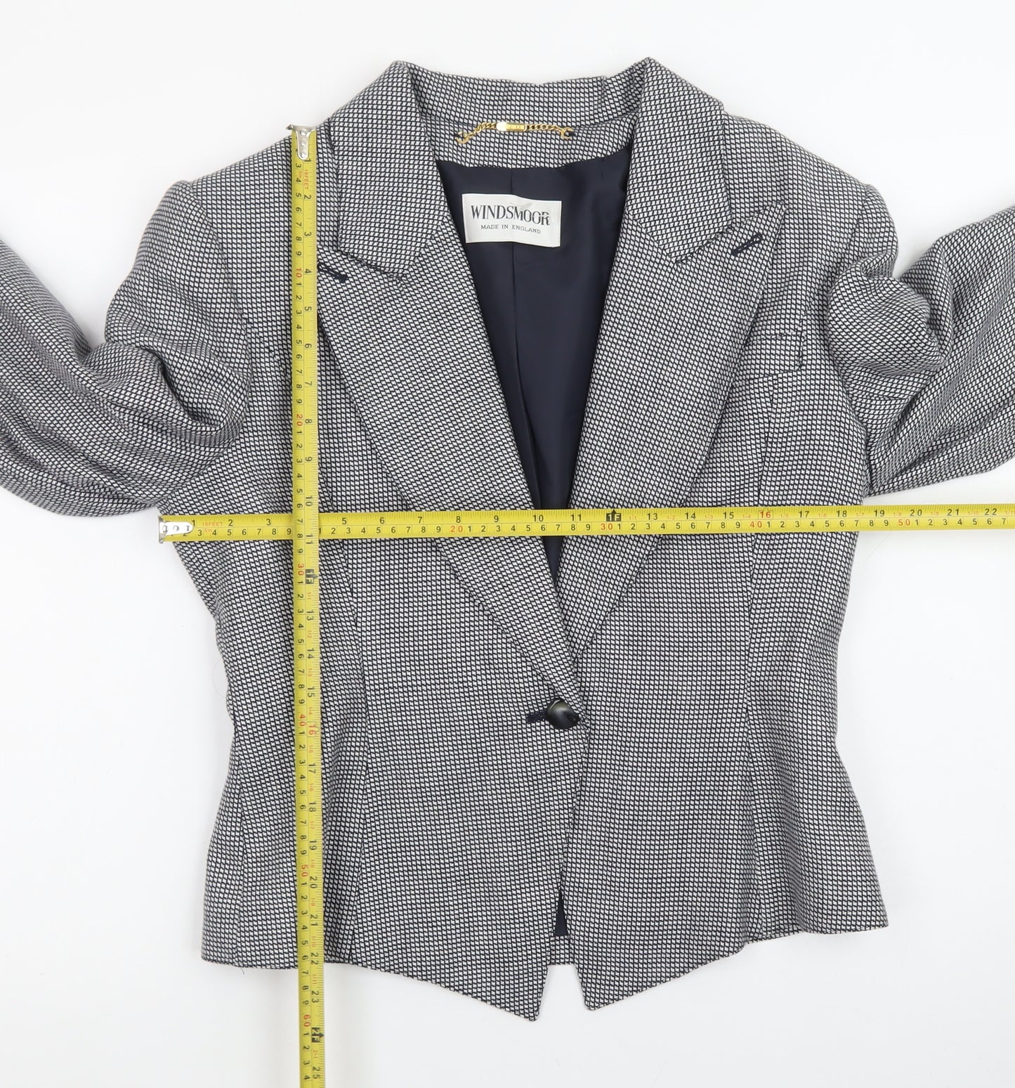 Windsmoor Women's Grey Checked Wool Blend Single-Breasted Blazer Size 14