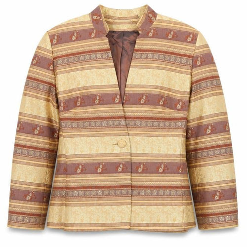 Klass Collection Women's Beige Brown Jacquard Blazer Size 16 Lounge Suit Jacket