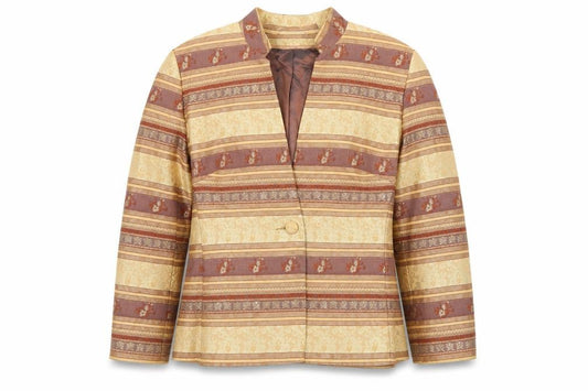 Klass Collection Women's Beige Brown Jacquard Blazer Size 16 Lounge Suit Jacket