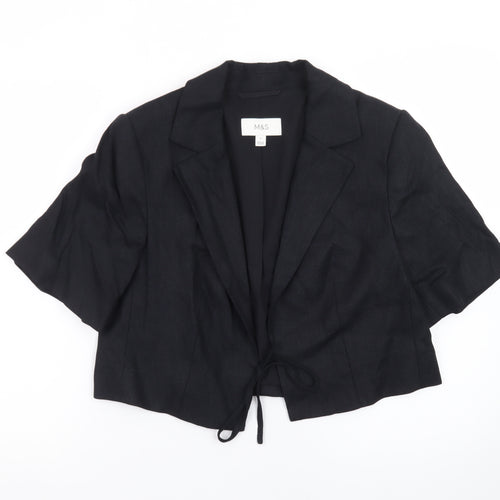 Marks and Spencer Womens Black Linen Blend Cropped Suit Jacket Size 12