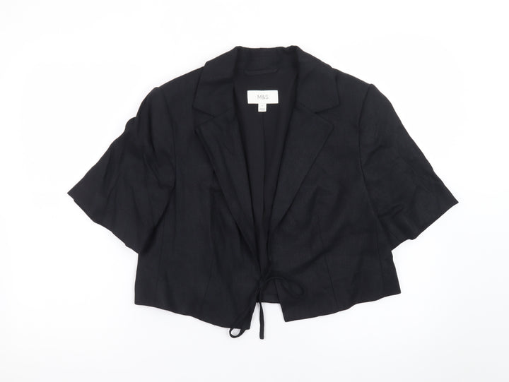 Marks and Spencer Womens Black Linen Blend Cropped Suit Jacket Size 12