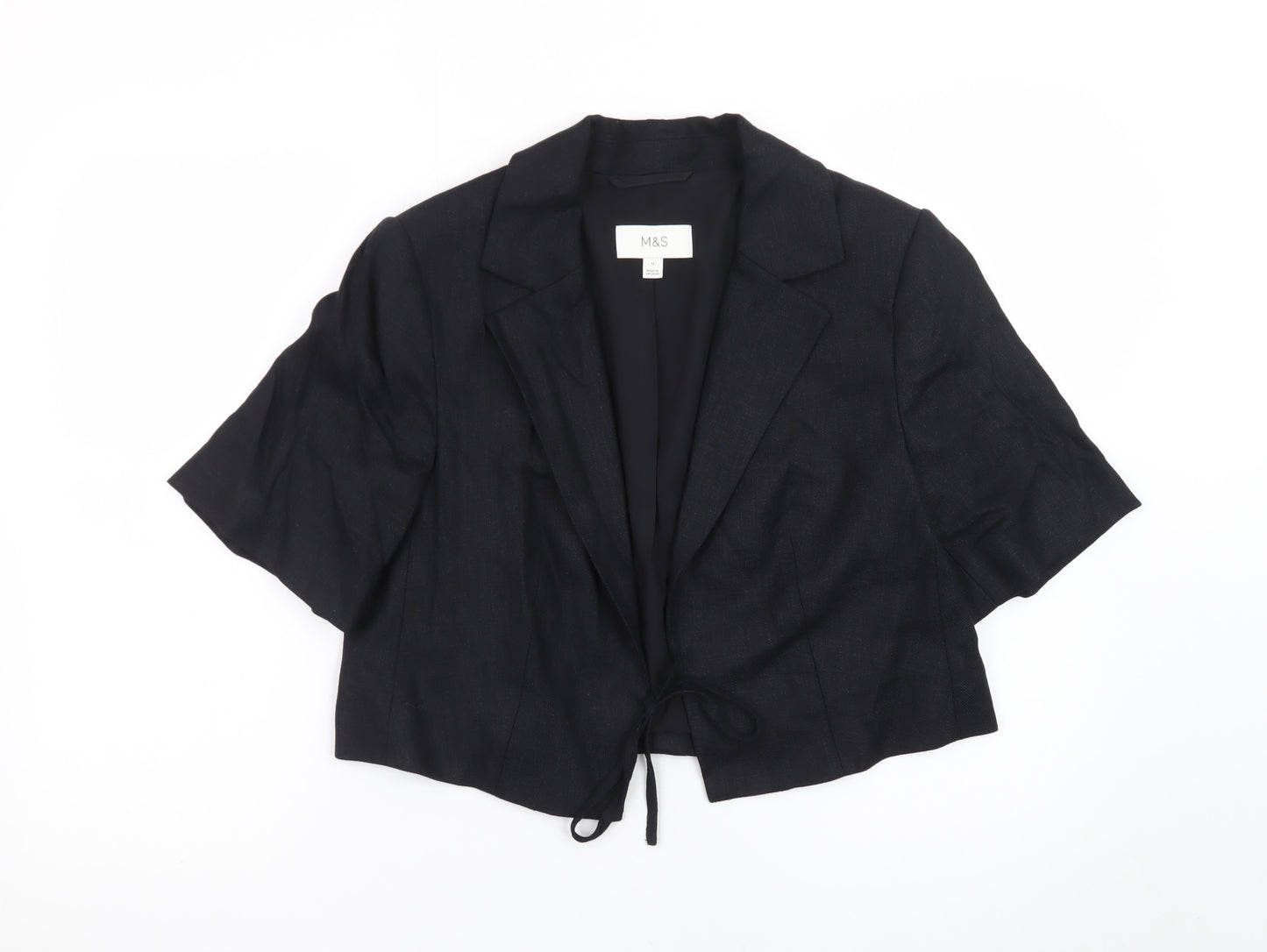 Marks and Spencer Womens Black Linen Blend Cropped Suit Jacket Size 12