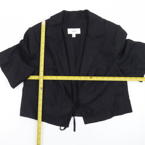 Marks and Spencer Womens Black Linen Blend Cropped Suit Jacket Size 12