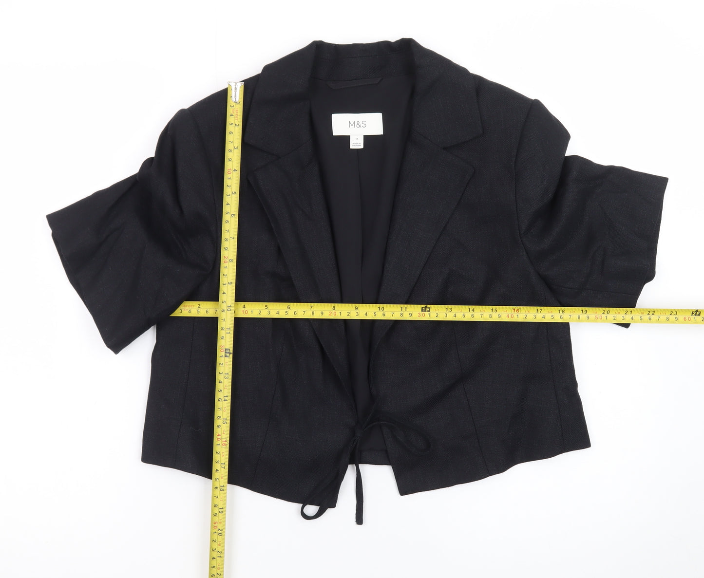 Marks and Spencer Womens Black Linen Blend Cropped Suit Jacket Size 12