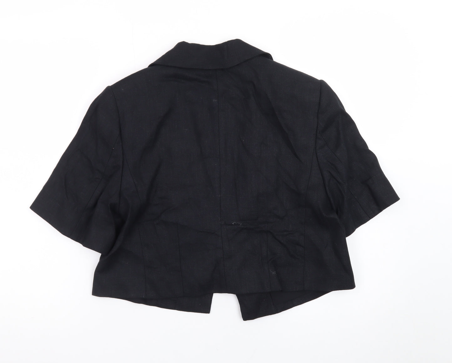 Marks and Spencer Womens Black Linen Blend Cropped Suit Jacket Size 12