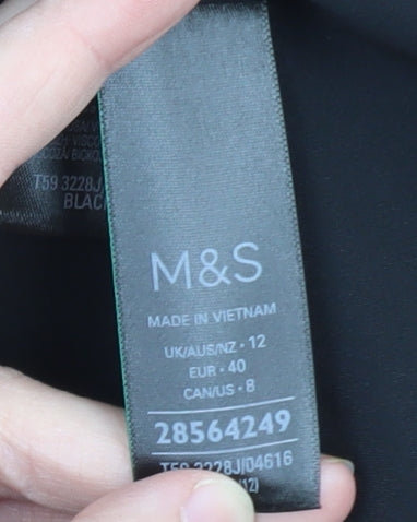 Marks and Spencer Womens Black Linen Blend Cropped Suit Jacket Size 12