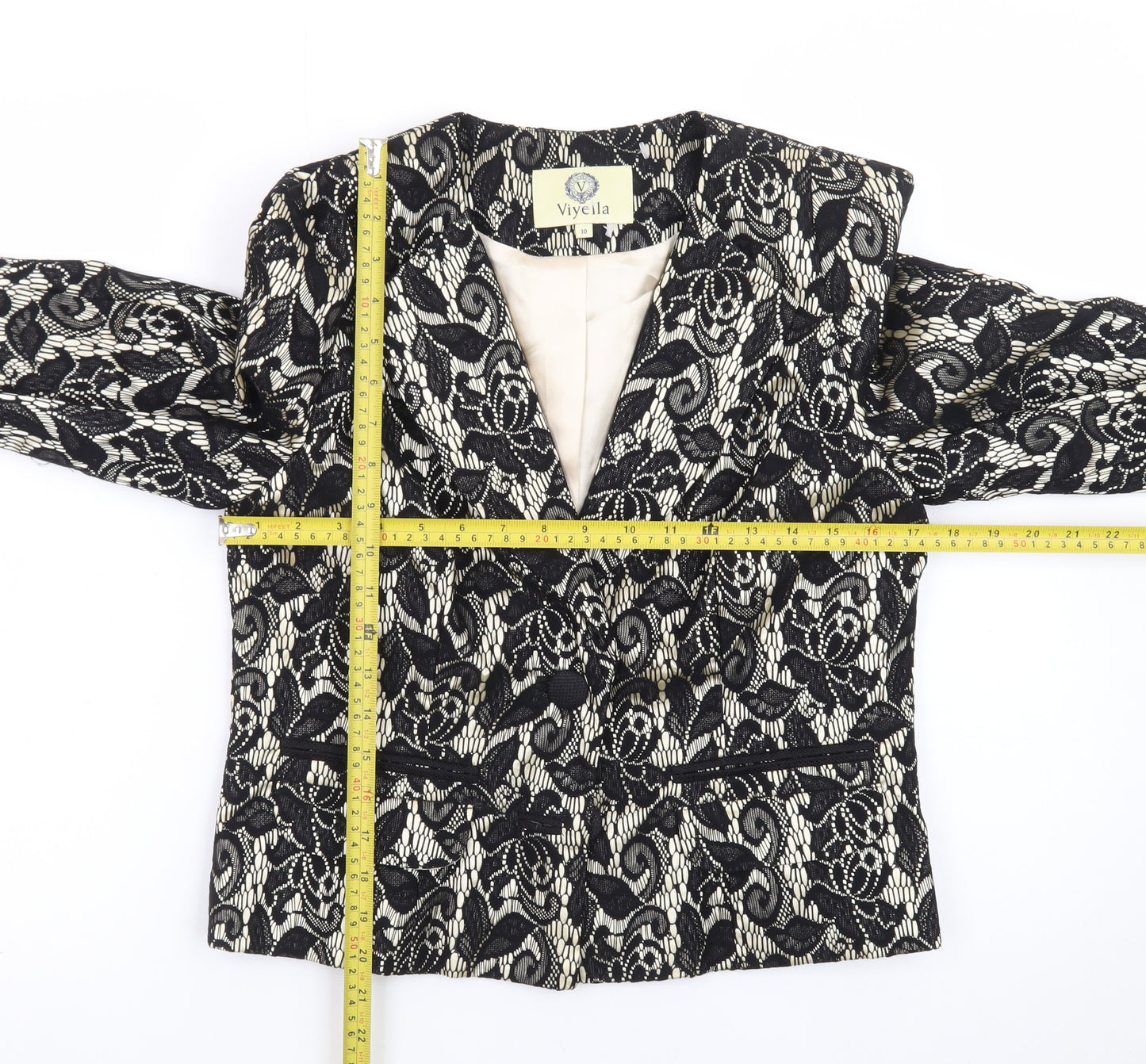 Viyella Womens Black Lace Patterned Suit Jacket UK 10 Classic Fit