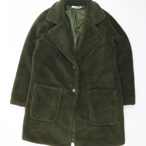 GINI LONDON Women Green Mid-Length Fleece Coat M