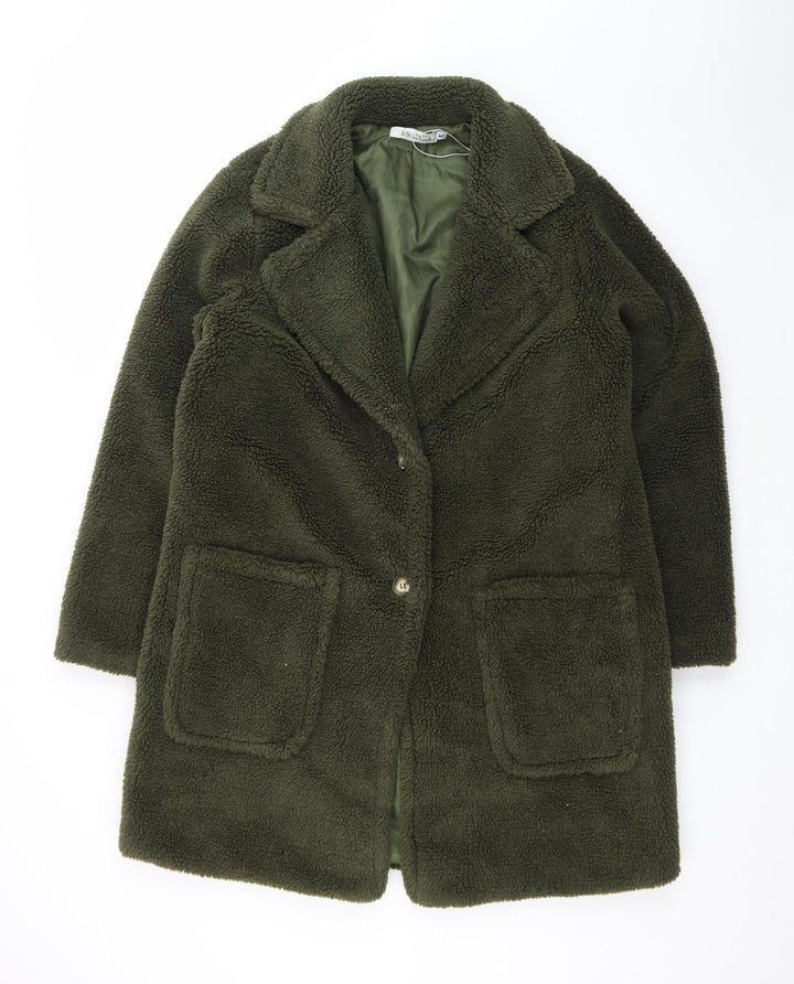 GINI LONDON Women Green Mid-Length Fleece Coat M