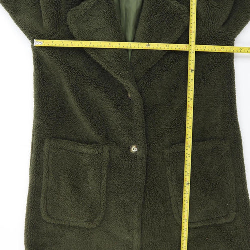 GINI LONDON Women Green Mid-Length Fleece Coat M