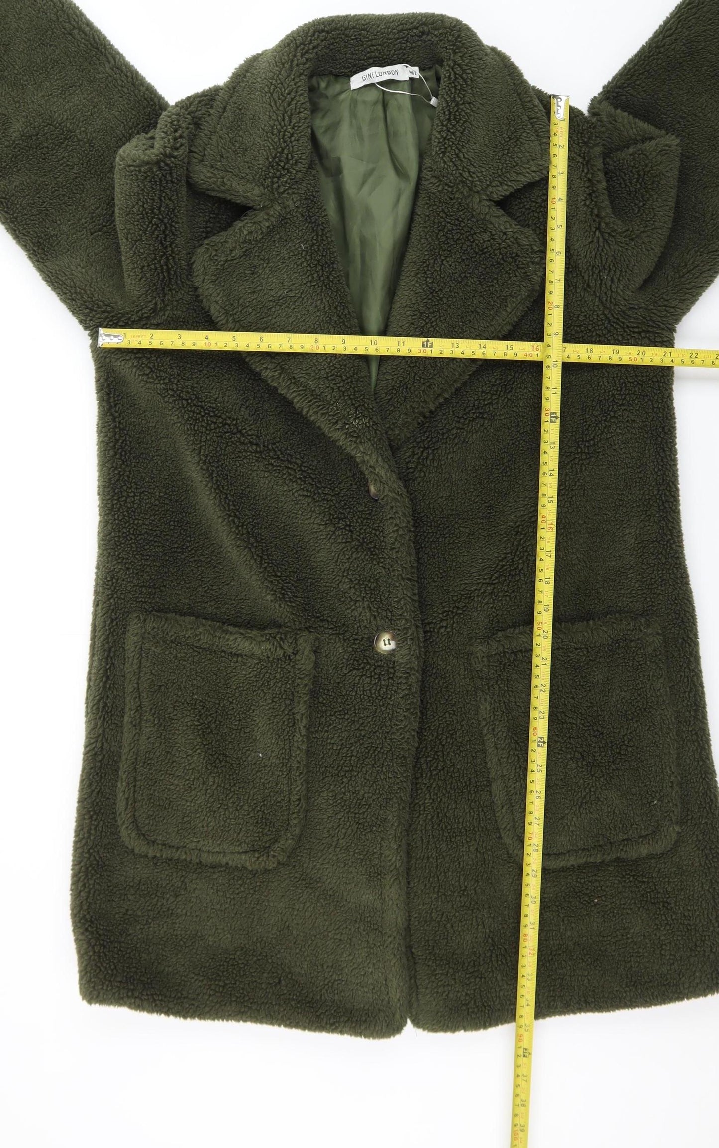 GINI LONDON Women Green Mid-Length Fleece Coat M
