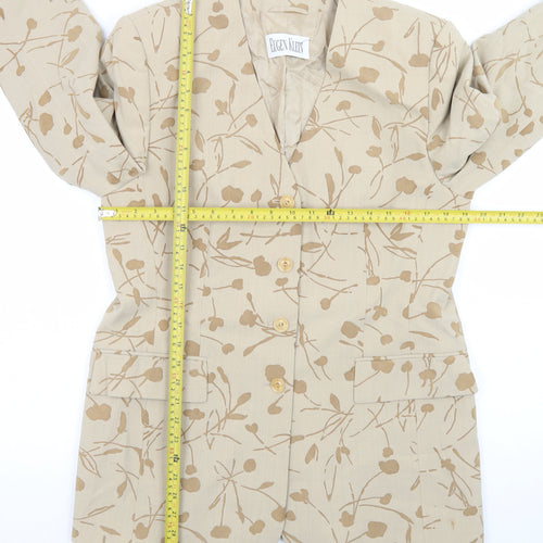 Eugen Klein Womens Beige Floral Blazer Jacket Size 12 Linen Wool Blend