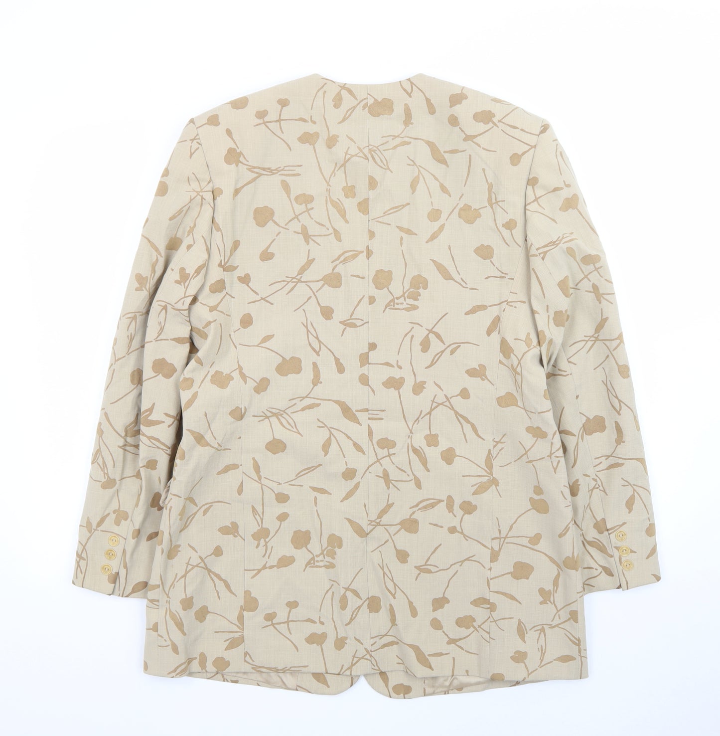 Eugen Klein Womens Beige Floral Blazer Jacket Size 12 Linen Wool Blend