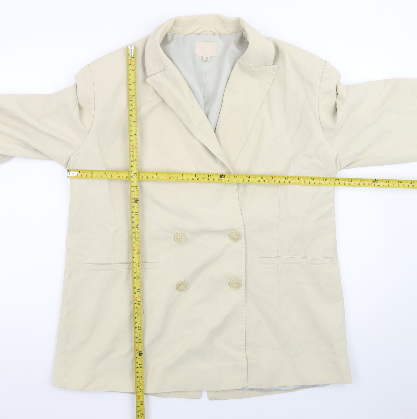 H&M Women's Beige Double-Breasted Blazer Size 12 Regular Fit