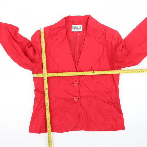 Sasha Women Red Linen Blend Tailored Blazer Jacket Size 12