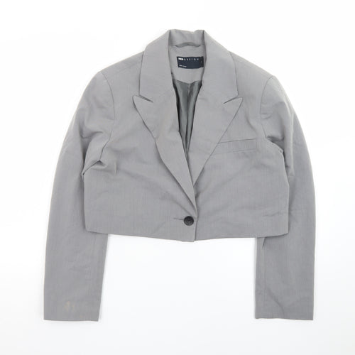 ASOS Design Women Grey Cropped Blazer UK 8-10 Single-Breasted Jacket