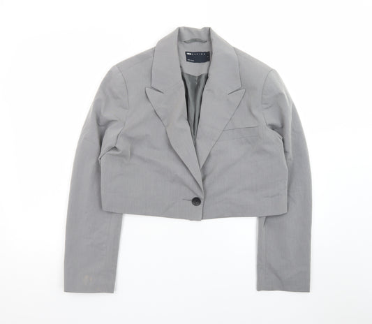ASOS Design Women Grey Cropped Blazer UK 8-10 Single-Breasted Jacket