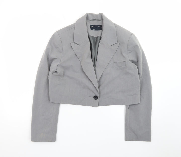 ASOS Design Women Grey Cropped Blazer UK 8-10 Single-Breasted Jacket