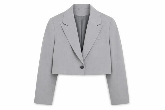 Front view of ASOS Design Women Grey Cropped Blazer UK 8-10 Single-Breasted Jacket