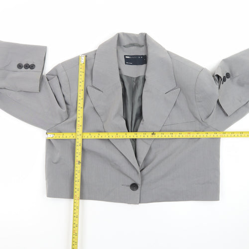 ASOS Design Women Grey Cropped Blazer UK 8-10 Single-Breasted Jacket