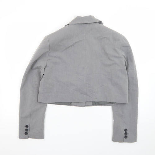 ASOS Design Women Grey Cropped Blazer UK 8-10 Single-Breasted Jacket