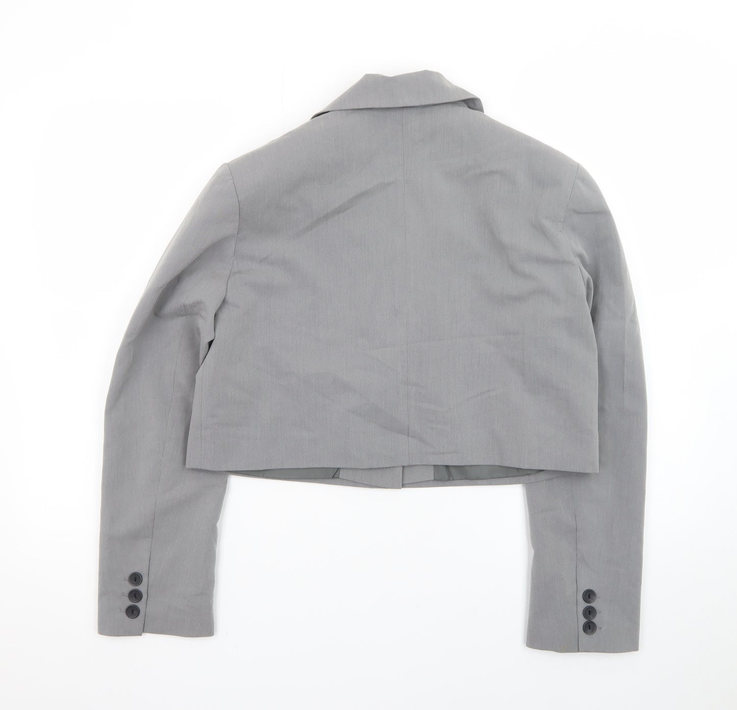 ASOS Design Women Grey Cropped Blazer UK 8-10 Single-Breasted Jacket