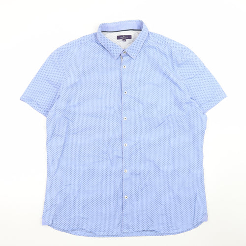 Tailor & Cutter Men's Blue Slim Fit Short Sleeve 2XL Button-Up Shirt