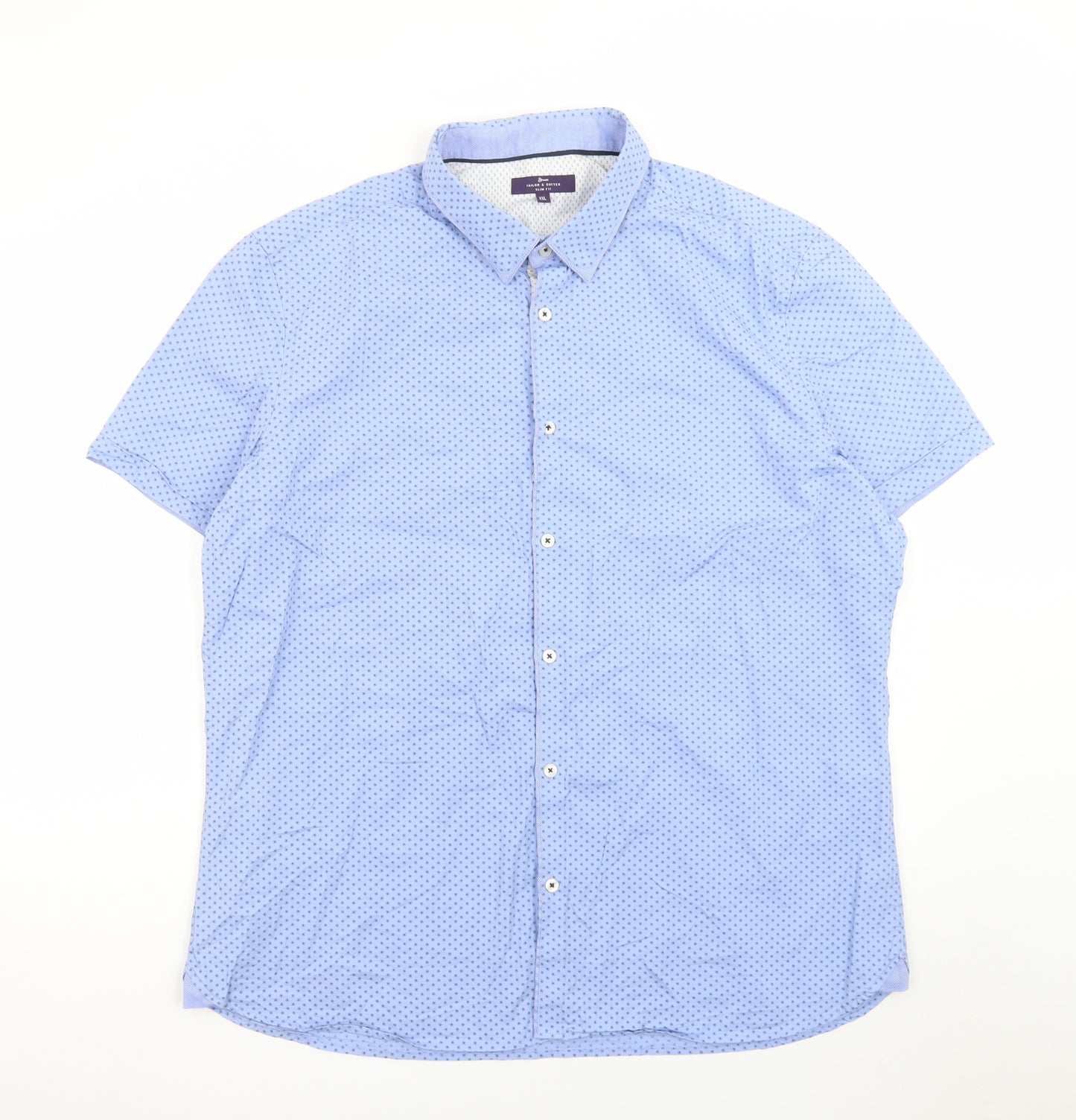 Tailor & Cutter Men's Blue Slim Fit Short Sleeve 2XL Button-Up Shirt