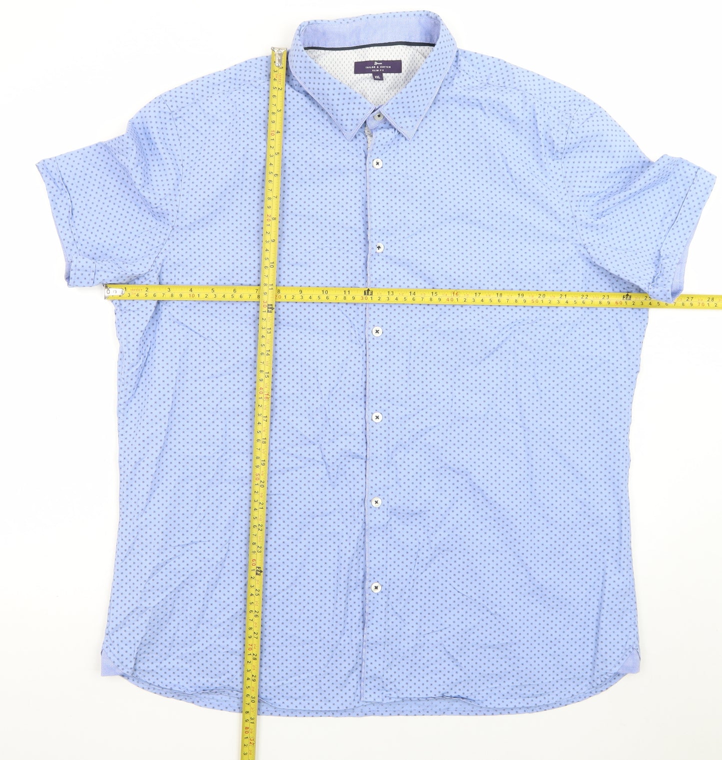 Tailor & Cutter Men's Blue Slim Fit Short Sleeve 2XL Button-Up Shirt