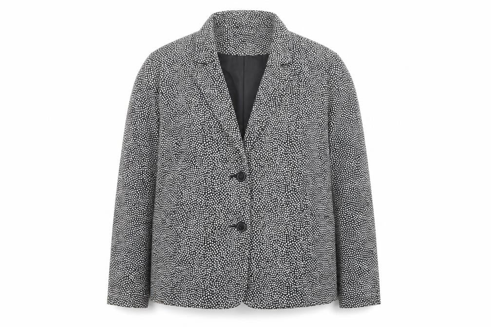 Front view of Debenhams Women’s Black White Spot Blazer, size UK 22, Regular Fit
