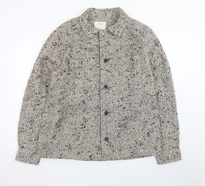 Marks and Spencer Women Beige Wool Tweed Button Jacket Size L